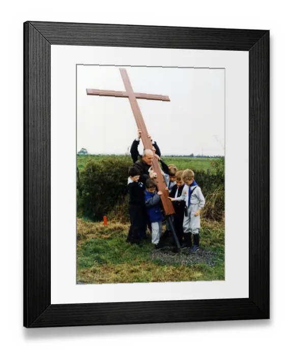Framed Print : A cross is raised on the site of the new church of St Francis of Assisi at Ingleby Framed Print : A cross is raised on the site of the new church of St Francis of Assisi at Ingleby