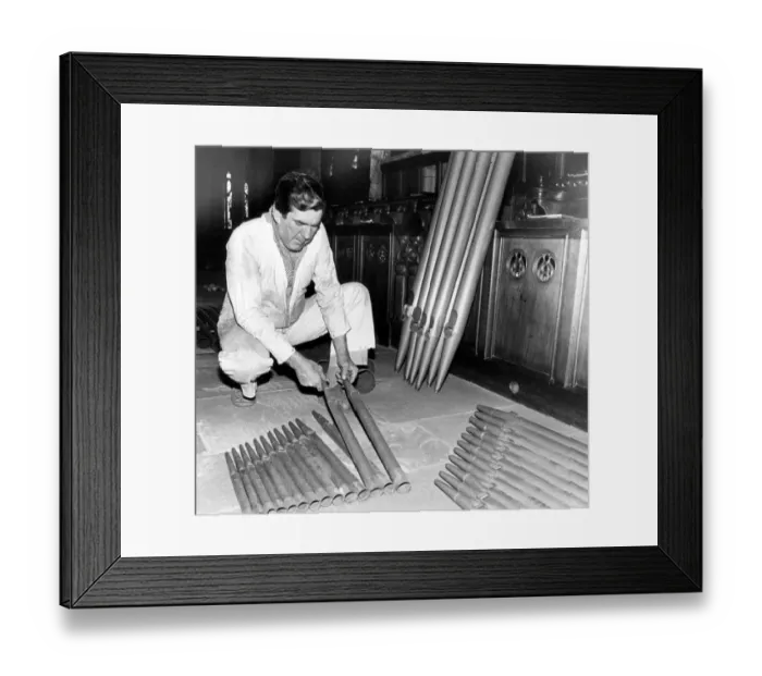 Framed Print : A new church organ being installed at Guisborough Parish Church