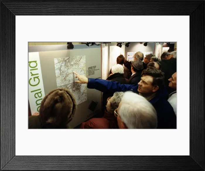 Framed Print : Residents at the Nunthorpe consultation exercise inspect maps showing the proposed route
