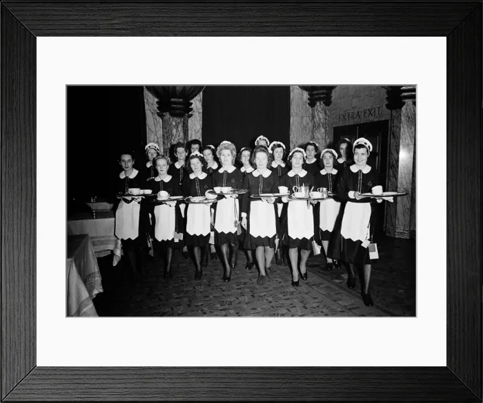 Framed Print : Lyons Waitress training held on Tottenham Court Road. 11th December 1945 Framed Print : Lyons Waitress training held on Tottenham Court Road. 11th December 1945