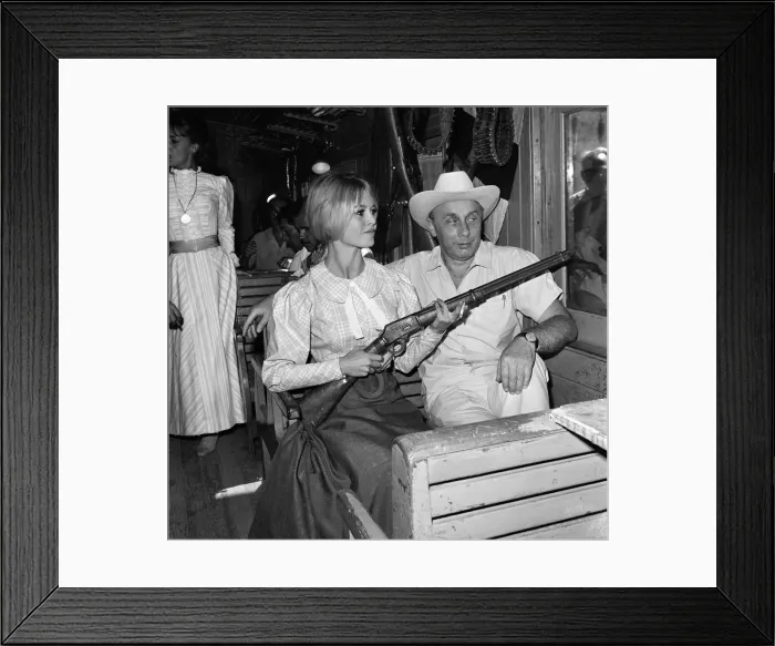 Framed Print : French actress Brigitte Bardot on set of Viva Maria during filming in Mexico with Donald
