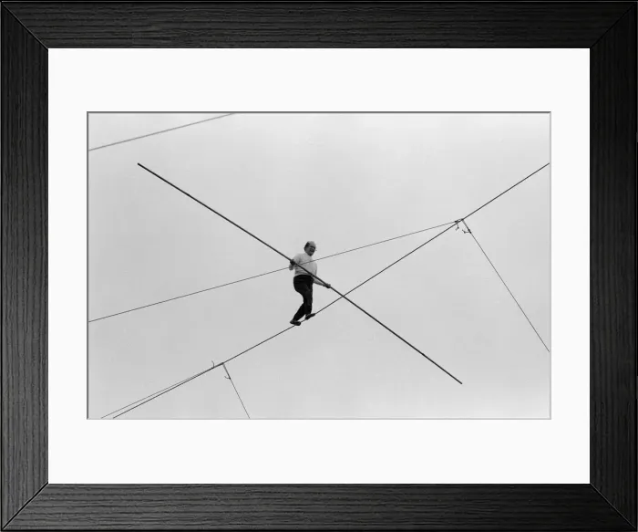 Framed Print : Karl Wallenda, Tightrope Walker, crosses over Europes largest circus tent wire Framed Print : Karl Wallenda, Tightrope Walker, crosses over Europes largest circus tent wire
