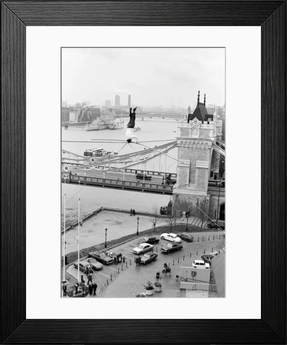 Framed Print : Karl Wallenda, Tightrope Walker, crosses 100ft above the ground, near Tower Bridge Framed Print : Karl Wallenda, Tightrope Walker, crosses 100ft above the ground, near Tower Bridge