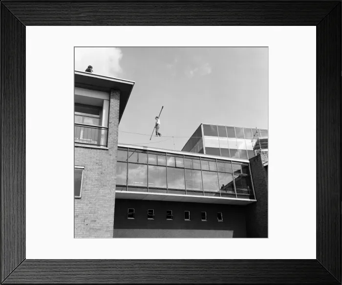 Framed Print : Karl Wallenda, Tightrope Walker, above BBC Television Centre, White City, London Framed Print : Karl Wallenda, Tightrope Walker, above BBC Television Centre, White City, London
