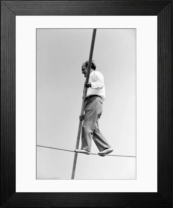 Framed Print : Karl Wallenda, Tightrope Walker, above BBC Television Centre, White City, London Framed Print : Karl Wallenda, Tightrope Walker, above BBC Television Centre, White City, London