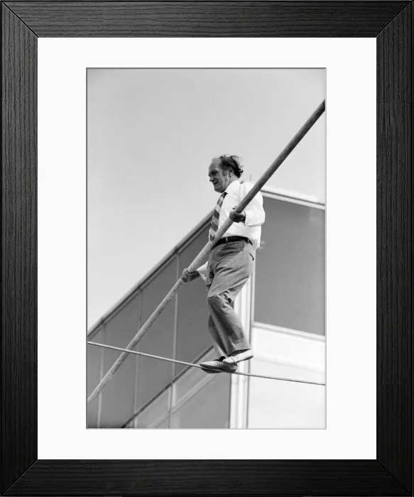 Framed Print : Karl Wallenda, Tightrope Walker, above BBC Television Centre, White City, London Framed Print : Karl Wallenda, Tightrope Walker, above BBC Television Centre, White City, London