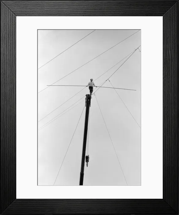 Framed Print : Karl Wallenda, Tightrope Walker, crosses over Europes largest circus tent wire Framed Print : Karl Wallenda, Tightrope Walker, crosses over Europes largest circus tent wire
