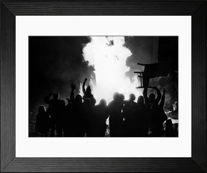 Framed Print : On goes Grannies chair... lighting up the streets of Everton on bonfire night Framed Print : On goes Grannies chair... lighting up the streets of Everton on bonfire night