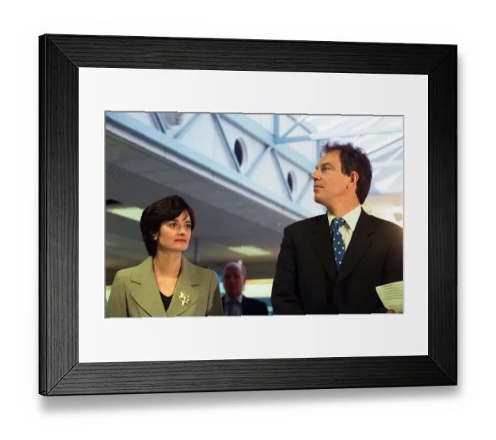 Framed Print : Tony Blair opening the new terminal building at Teesside Airport seen here accompanied by