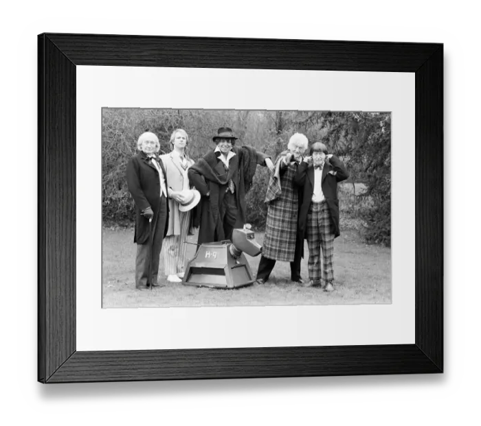 Framed Print : Photocall for special 90 minute Doctor Who episode titled The Five Doctors