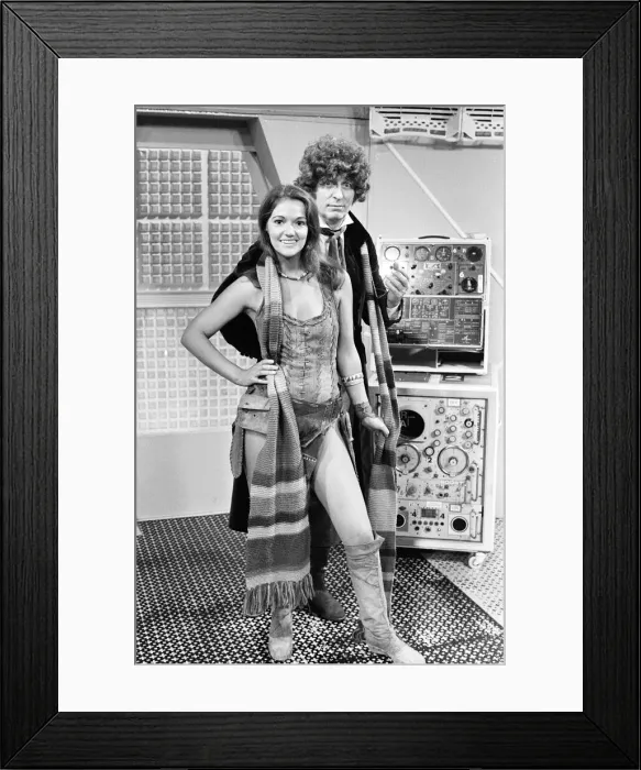 Framed Print : Doctor Who, actor Tom Baker - the 4th Doctor - pictured with new assistant Leela played Framed Print : Doctor Who, actor Tom Baker - the 4th Doctor - pictured with new assistant Leela played