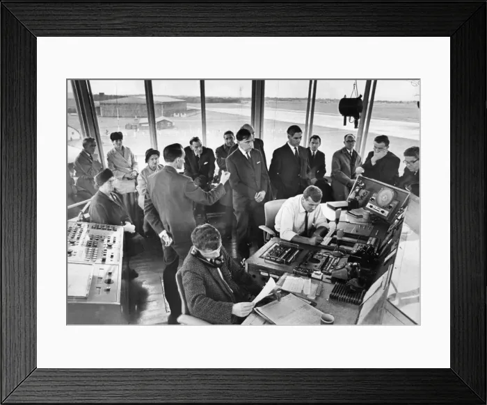 Framed Print : Members of the town urban council get a close up view of the inside of the control tower Framed Print : Members of the town urban council get a close up view of the inside of the control tower