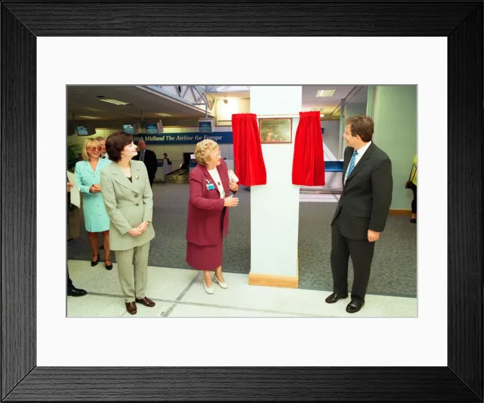 Framed Print : Tony Blair opening the new terminal building at Teesside Airport seen here accompanied by Framed Print : Tony Blair opening the new terminal building at Teesside Airport seen here accompanied by