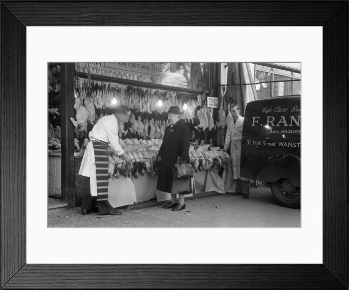 Framed Print : Turkeys for sale in F. Range butchers on the High Street in Wanstead, London Framed Print : Turkeys for sale in F. Range butchers on the High Street in Wanstead, London