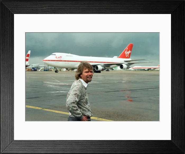 Framed Print : Richard Branson seen here on the apron at Heathrow to welcome the first Virgin airways Framed Print : Richard Branson seen here on the apron at Heathrow to welcome the first Virgin airways