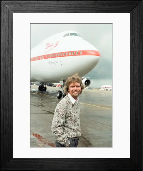 Framed Print : Richard Branson seen here on the apron at Heathrow to welcome the first Virgin airways Framed Print : Richard Branson seen here on the apron at Heathrow to welcome the first Virgin airways
