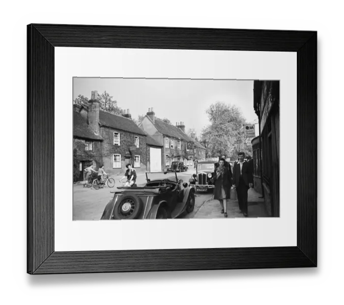 Framed Print : Village Road, Denham, Buckinghamshire. Showing the pubs The Green Man and The Swan Inn
