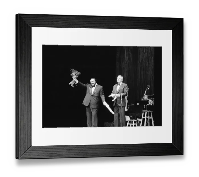 Framed Print : Frank Sinatra and Luciano Pavarotti, benefit for Memorial Sloan-Kettering Cancer Center
