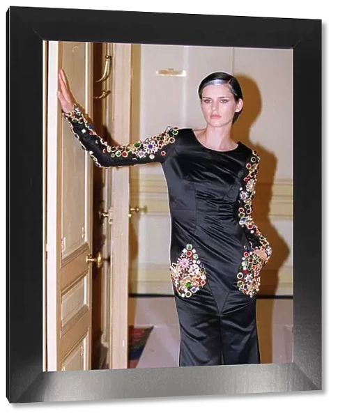 STELLA TENNANT models Chanel in Paris long black dress with coloured stones