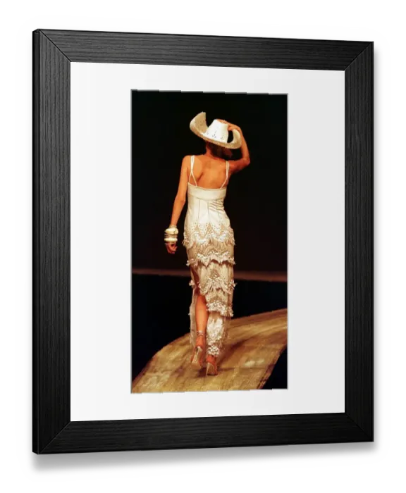 Framed Print : Stella Tennant sports a cream cowboy dress October 1997 Framed Print : Stella Tennant sports a cream cowboy dress October 1997