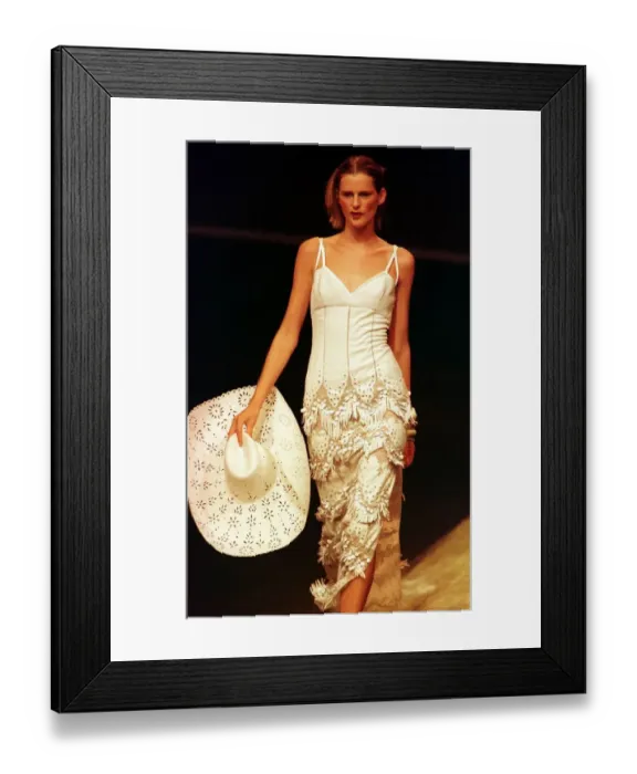 Framed Print : Stella Tennant sports a cream cowboy dress October 1997 Framed Print : Stella Tennant sports a cream cowboy dress October 1997