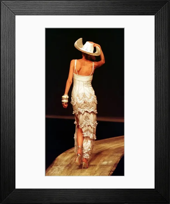 Framed Print : Stella Tennant sports a cream cowboy dress October 1997 Framed Print : Stella Tennant sports a cream cowboy dress October 1997