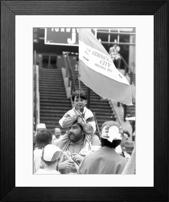 Framed Print : One of the younger Blues fans seven year old Curtis Neary with his dad Mark from Yardley Framed Print : One of the younger Blues fans seven year old Curtis Neary with his dad Mark from Yardley