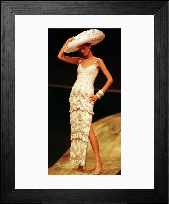Framed Print : Stella Tennant sports a cream cowboy dress October 1997
