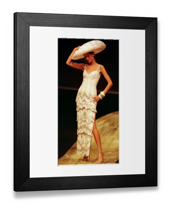 Framed Print : Stella Tennant sports a cream cowboy dress October 1997