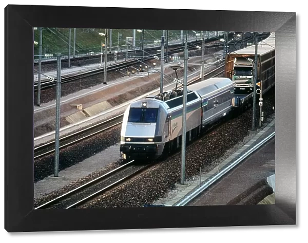 Le Shuttle from the Channel Tunnel at Sangatte near Calais France Circa 1992