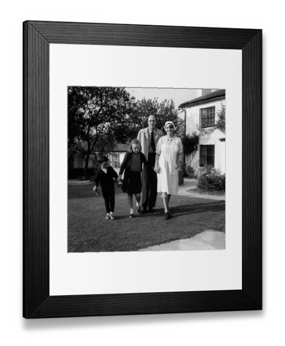 Framed Print : Roald Dahl with his family actress wife Patricia Neal wearing leg iron