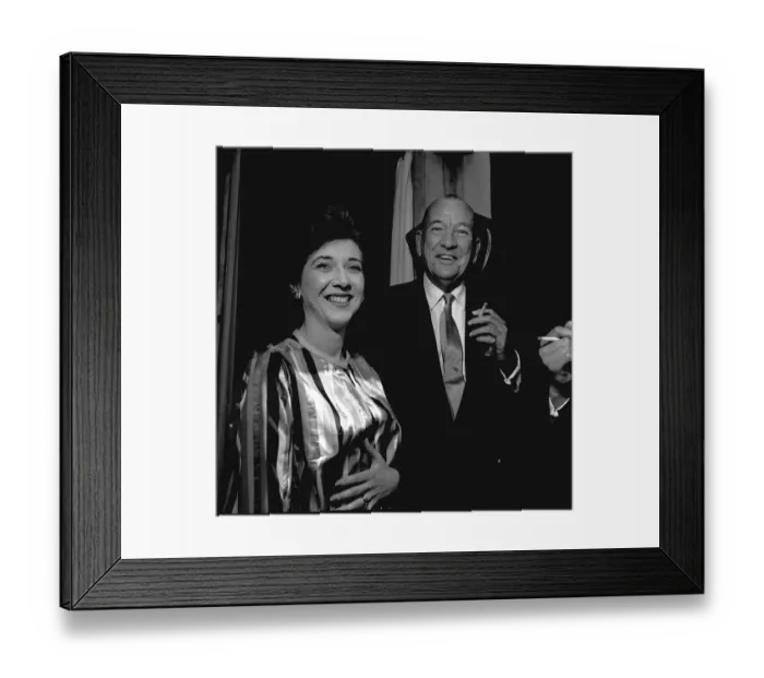Framed Print : Noel Coward with actress Rosemary Martin at a special performance of his play Framed Print : Noel Coward with actress Rosemary Martin at a special performance of his play