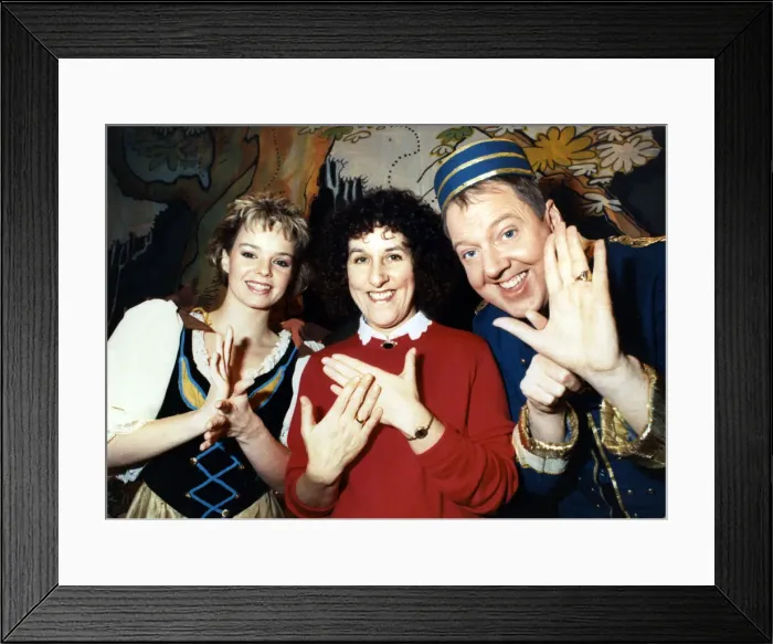 Framed Print : Saying Happy New Year in sign language two of the cast of the Darlington Civic Theatre Framed Print : Saying Happy New Year in sign language two of the cast of the Darlington Civic Theatre