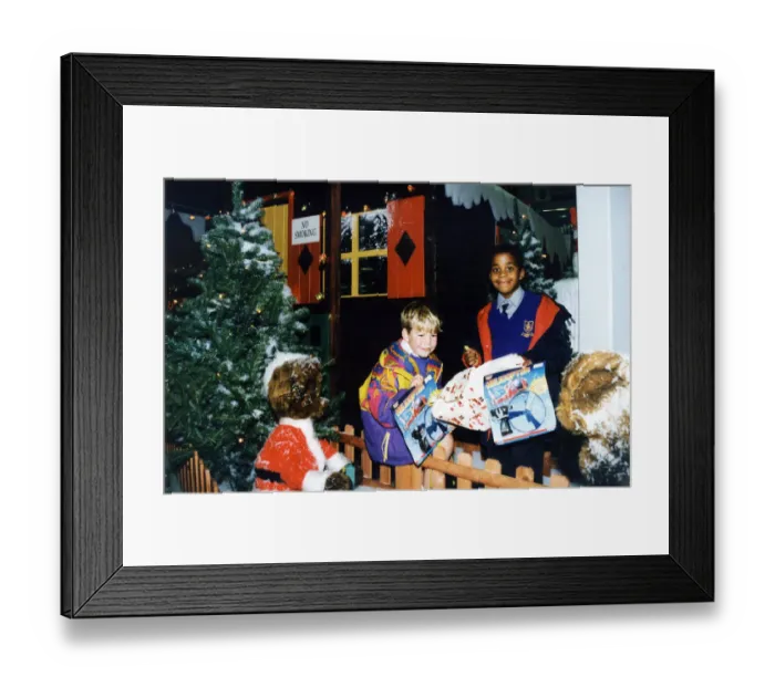 Framed Print : Young helpers, Smiley Crabbe, on the right, and Sean Behan pictured outside Santa Framed Print : Young helpers, Smiley Crabbe, on the right, and Sean Behan pictured outside Santa