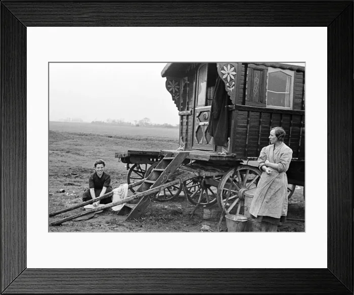 Framed Print : A Gypsy family outside their caravan. May 1947 Framed Print : A Gypsy family outside their caravan. May 1947