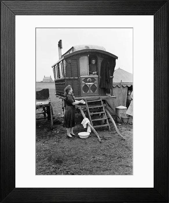 Framed Print : A Gypsy family outside their caravan. May 1947 Framed Print : A Gypsy family outside their caravan. May 1947