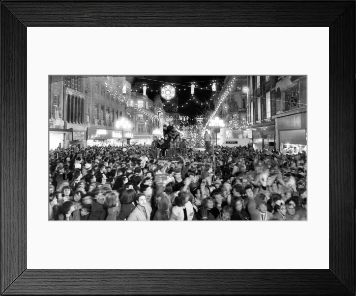 Framed Print : Thousands of People watch the Christmas Lights as they are switched on, Church Street Framed Print : Thousands of People watch the Christmas Lights as they are switched on, Church Street