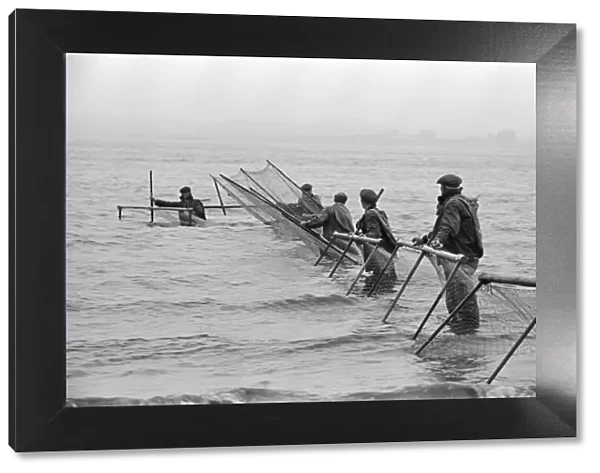 Fishermen fishing in the sea in Solway. The Solway Firth is a firth that forms part of