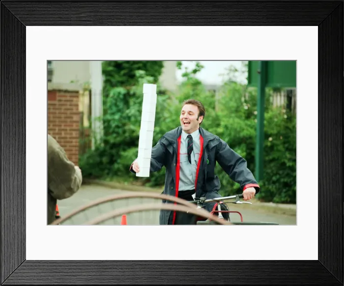 Framed Print : Hovis National Bike Week, 13th June 1995. Local postmen show how it is done Framed Print : Hovis National Bike Week, 13th June 1995. Local postmen show how it is done