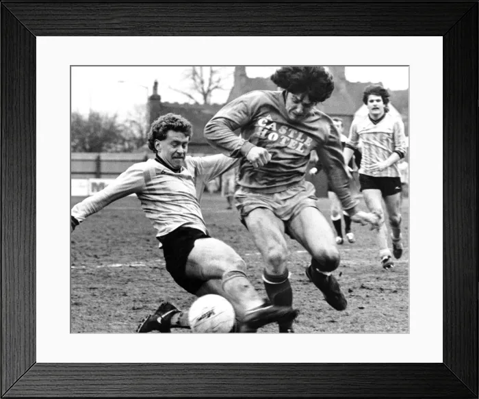 Framed Print : Kim Casey (left) of AP Leamington, they are playing against Bangor, 17th March 1984