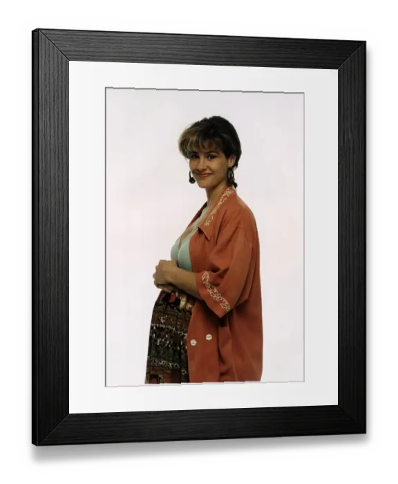 Framed Print : Denise Black who is pregnant with arms around her waist Denise Black, actress