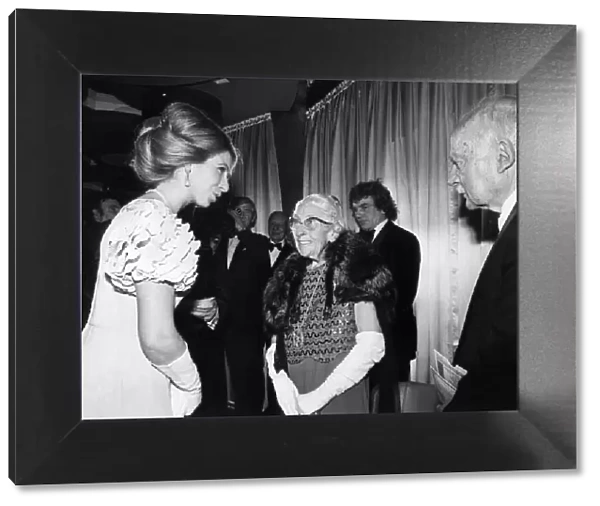 Agatha Christie and husband Max Mallowan meet Princess Anne. 21st November 1974