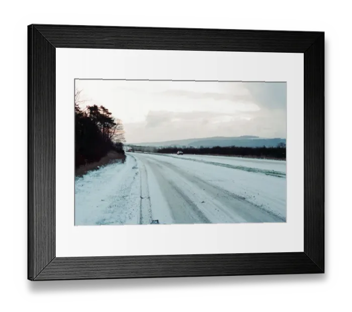 Framed Print : Single car on road as cold snap hits Ormesby Bank, Middlesbrough, 28th February 1993