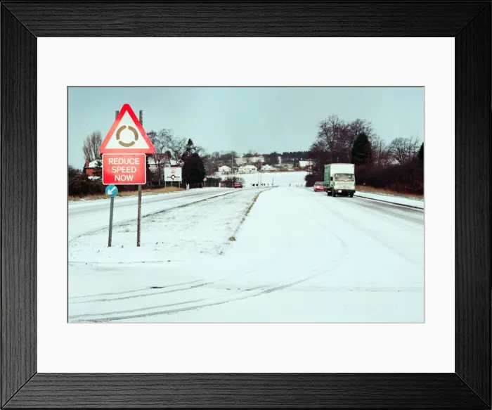 Framed Print : Light traffic on road as cold snap hits Ormesby Bank, Middlesbrough, 28th February 1993 Framed Print : Light traffic on road as cold snap hits Ormesby Bank, Middlesbrough, 28th February 1993