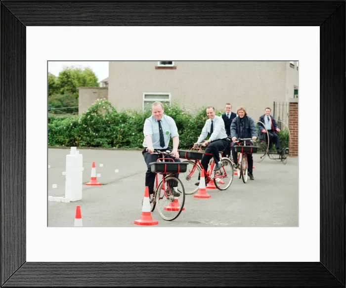 Framed Print : Hovis National Bike Week, 13th June 1995. Local postmen show how it is done Framed Print : Hovis National Bike Week, 13th June 1995. Local postmen show how it is done