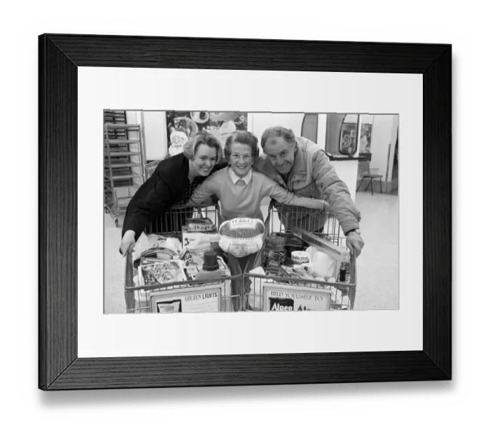 Framed Print : ASDA trolley dash winner Marjorie Stansfield pictured with Susan Wilkinson of ASDA Framed Print : ASDA trolley dash winner Marjorie Stansfield pictured with Susan Wilkinson of ASDA