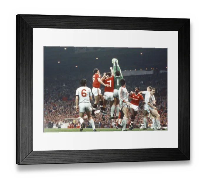 Framed Print : Save by Liverpools goalkeeper, Bruce Grobbelaar. Manchester United 1-1 Liverpool Framed Print : Save by Liverpools goalkeeper, Bruce Grobbelaar. Manchester United 1-1 Liverpool