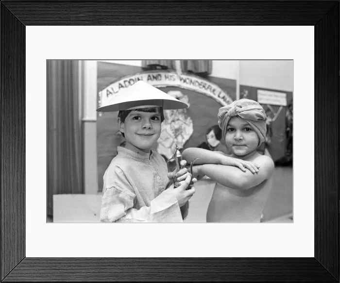 Framed Print : Berry Brow School Pantomime Aladdin, pictures of Aladdin and Genie. 14th December 1985 Framed Print : Berry Brow School Pantomime Aladdin, pictures of Aladdin and Genie. 14th December 1985