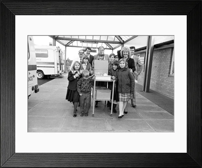Framed Print : Children, hospital staff and administrators help Huddersfield Hospital Framed Print : Children, hospital staff and administrators help Huddersfield Hospital