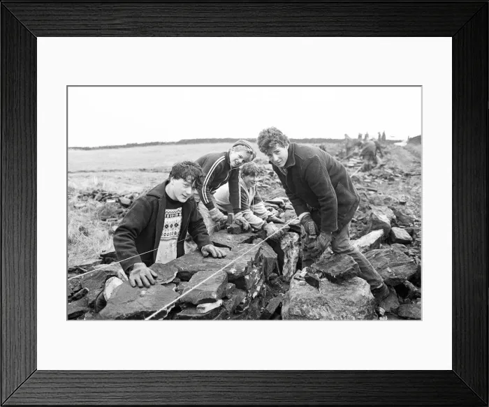 Framed Print : Colne Valley school children dry stone walling at Delves Moor Farm, Slaithwaite Framed Print : Colne Valley school children dry stone walling at Delves Moor Farm, Slaithwaite